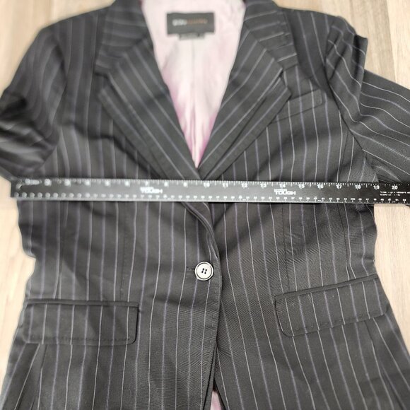 BCBGMaxAzria Women's Large Pinstripe Blazer‎ Jacket Black Striped Single Button - Picture 8 of 12